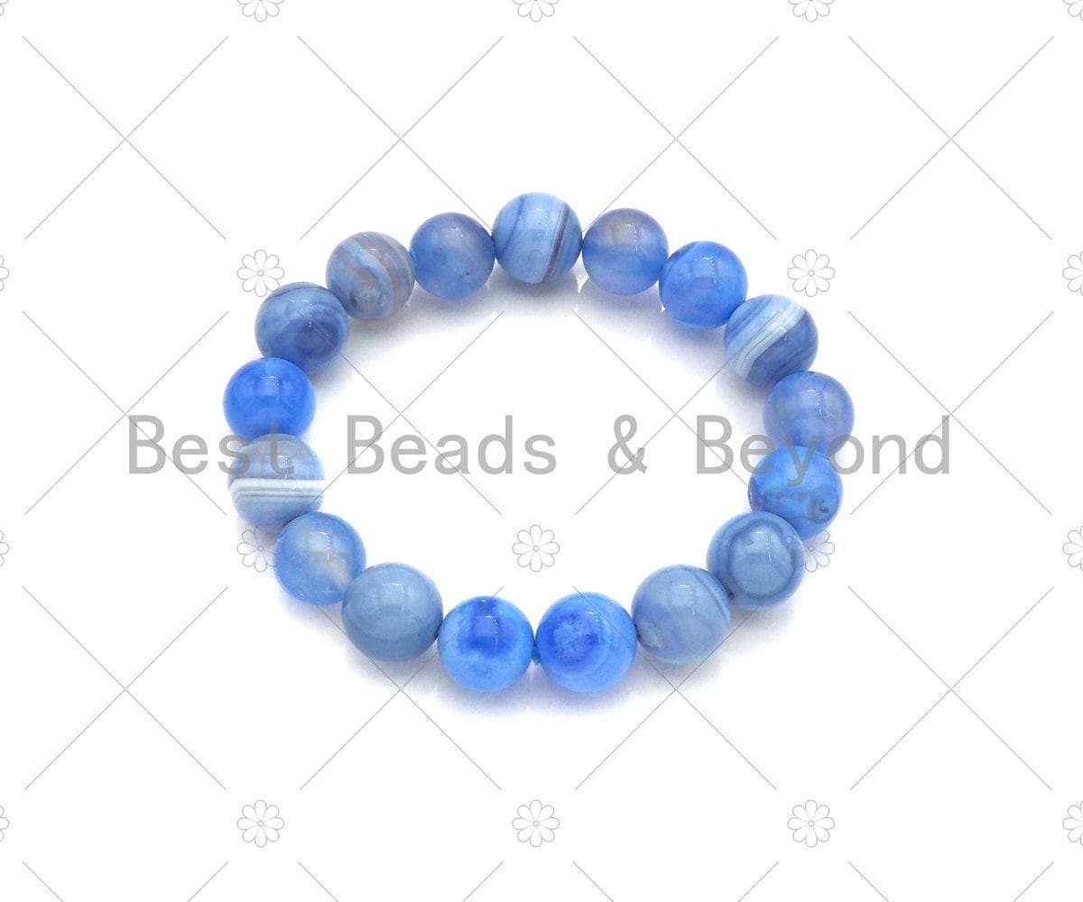 Natural Blue Banded Agate Stretchy Bracelet,SKU#EF12c