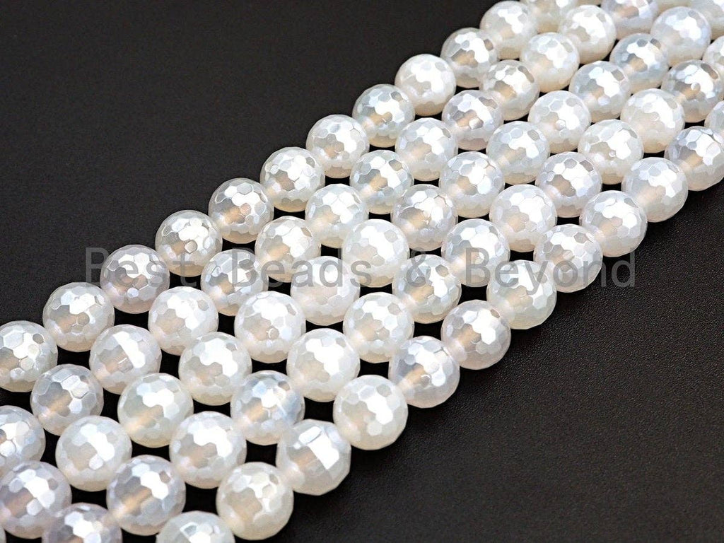Mystic Plated Natural White Agate Faceted beads, 6mm/8mm/10mm/12mm Round Faceted Beads, Natural Gemstone Beads, 16" Full strand, Sku#U757