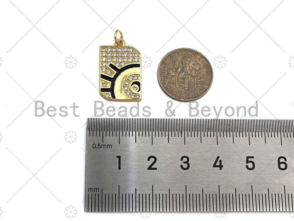 CZ Micro Pave Evil Eye On Rectangle Pendant/Charm,Cubic Zirconia Eye Charm, Talisman Charm,Necklace Bracelet Charm Pendant,13x20mm, Sku#Y368