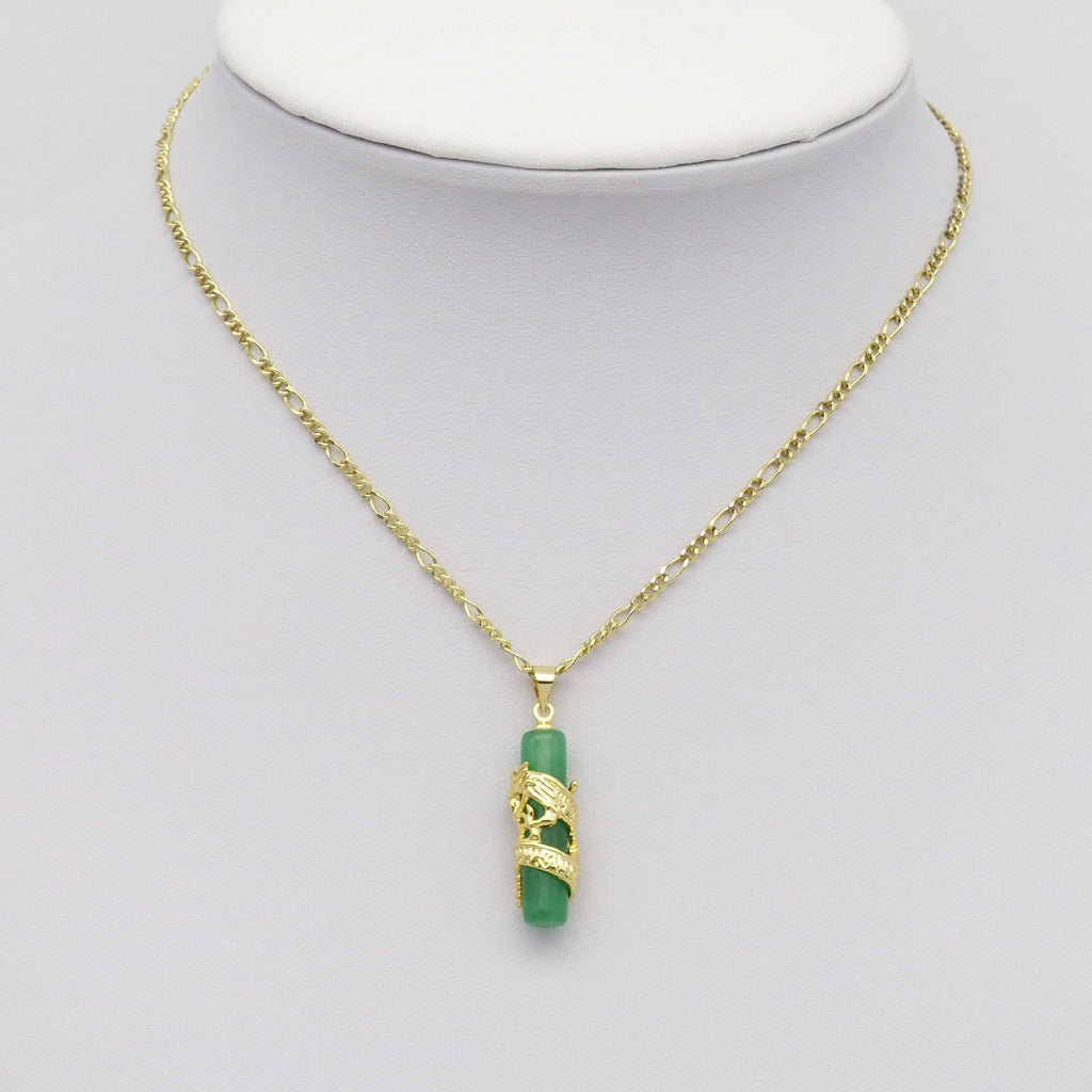CZ Gold Dragon on Green Jade Pendant, Sku#LX358