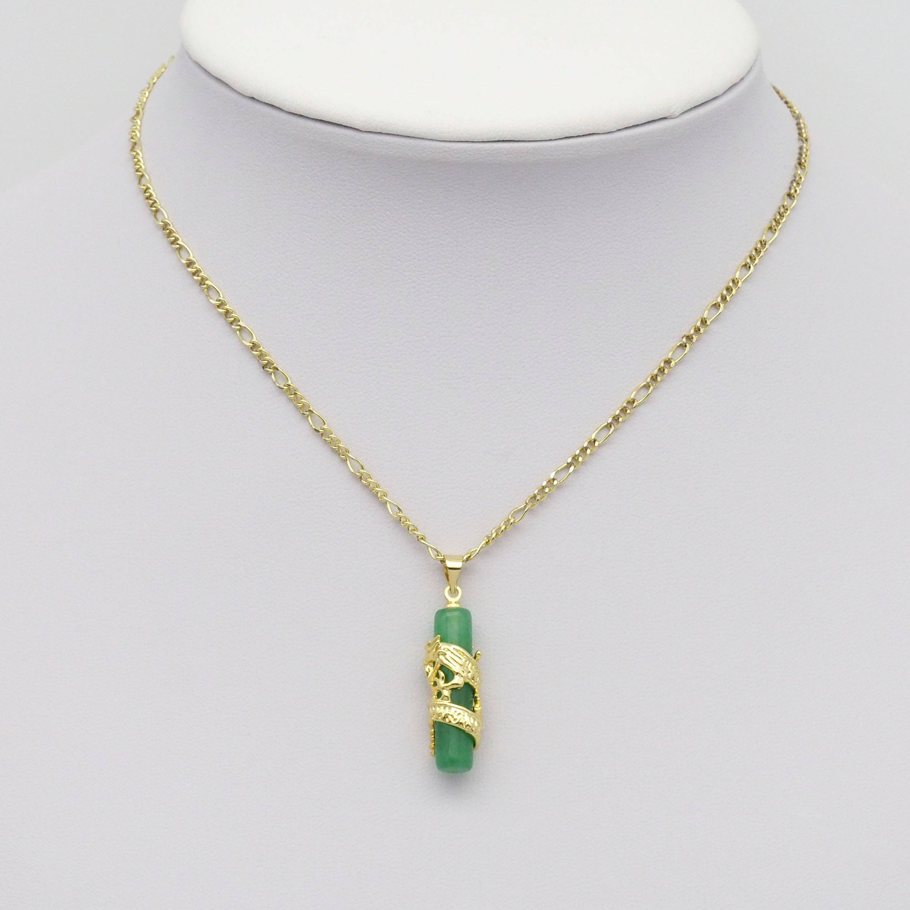 CZ Gold Dragon on Green Jade Pendant, Sku#LX358