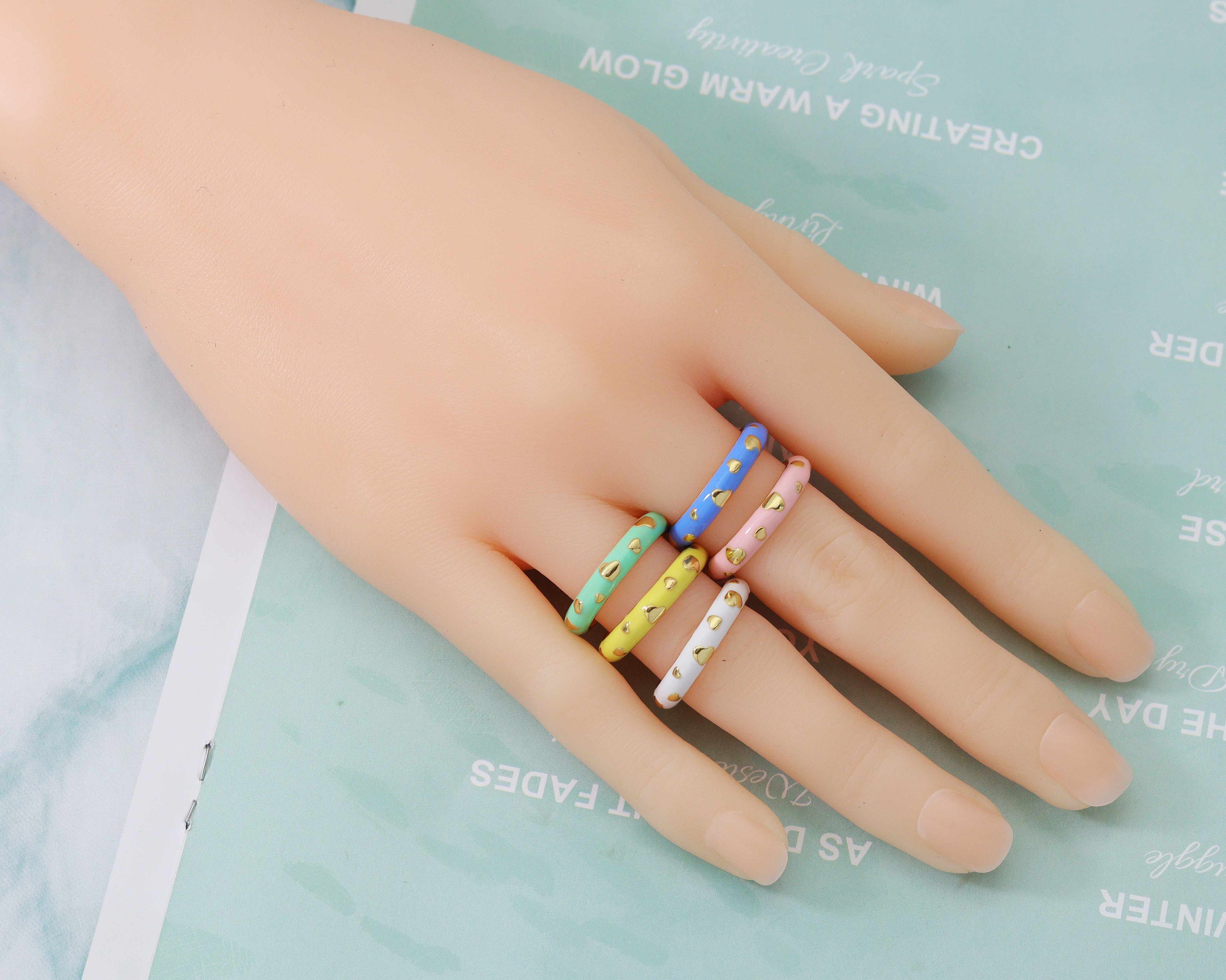 Enamel Heart Adjustable Ring, Sku#O99