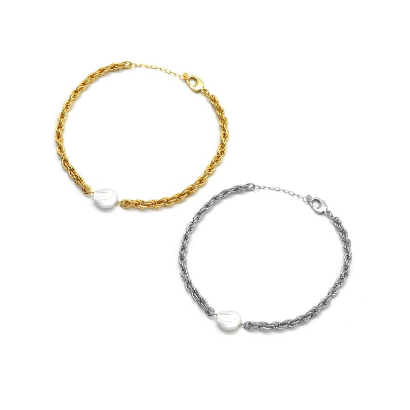 Gold Rope chain Pearl necklace, sku#EF267