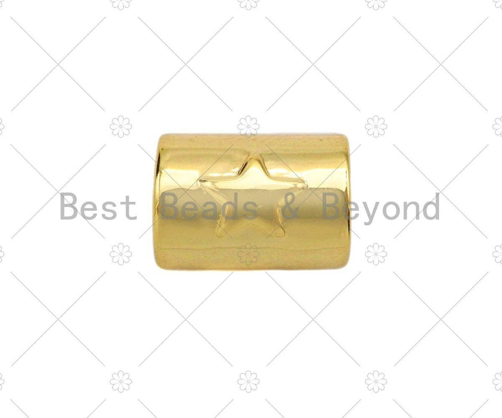 18K Gold High Polished Star On Tube Spacer Beads, Large Hole Tube Spacer Beads, Men's Jewelry Findings, Bracelet Beads, 9x7mm, Sku#Y387