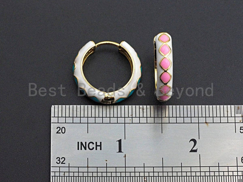 Colorful Enamel Round Ring Latch Back Earring, Enamel Huggie