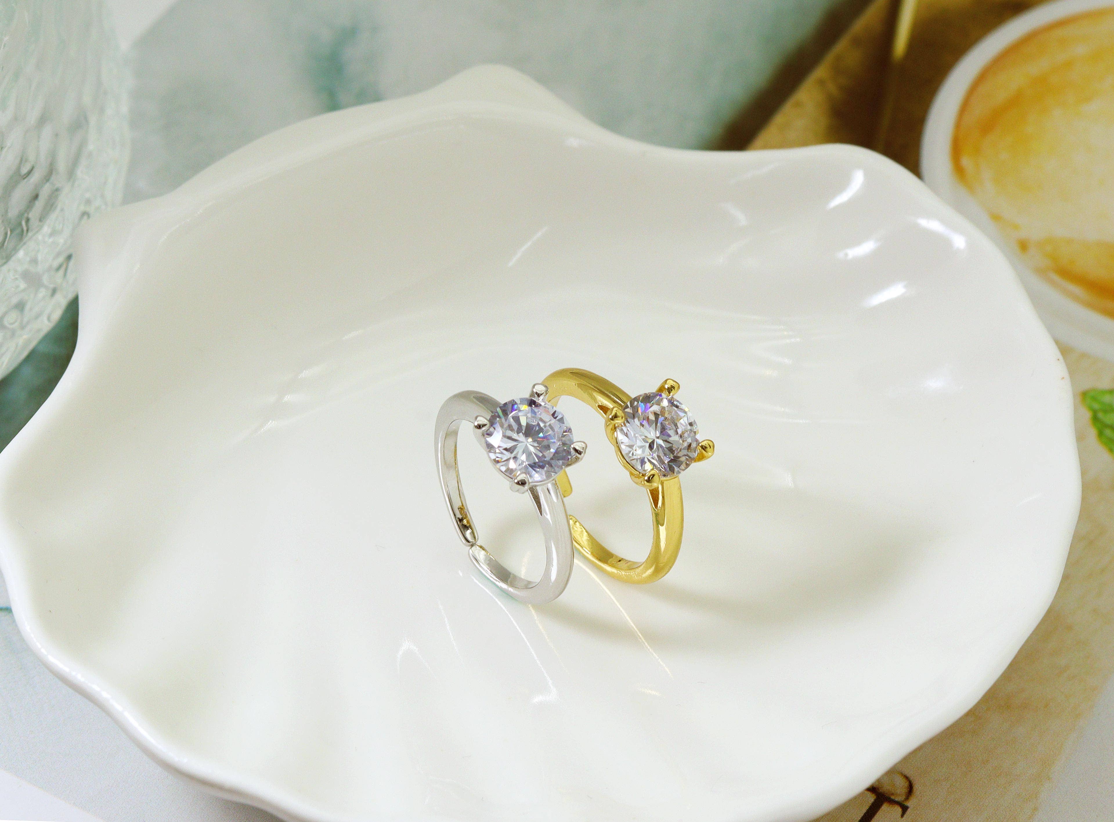 Gold Silver Round CZ  Adjustable Ring, Sku#B148