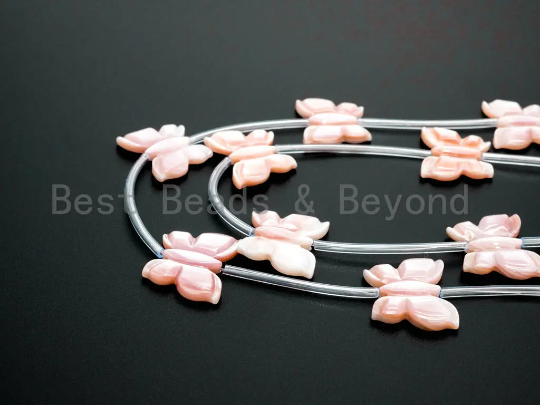 Light Pink MOP Carved Butterfly Beads, 16x20mm, Sku#T101