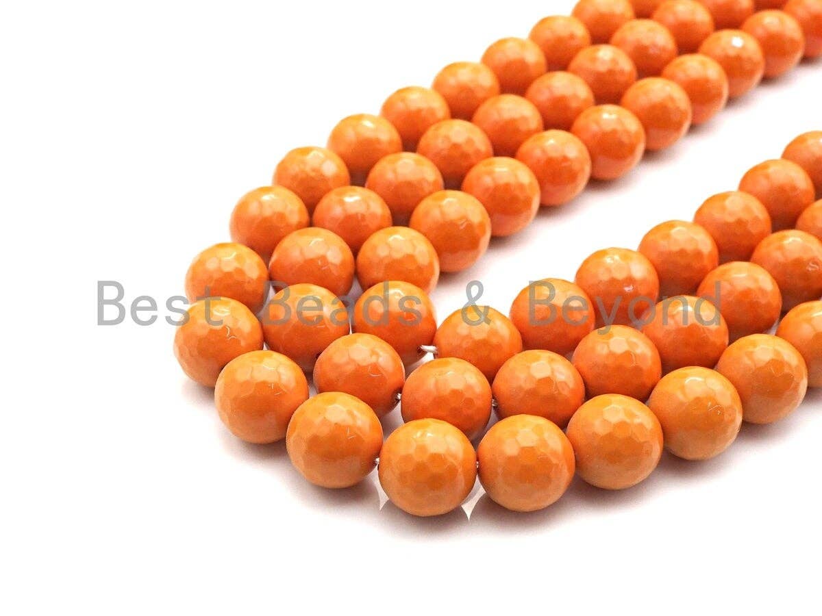 Natural Mother of Pearl Yellow Orange Round Faceted beads, 6mm/8mm/10mm/12mm MOP Beads, 15.5inch strand, SKU#T139
