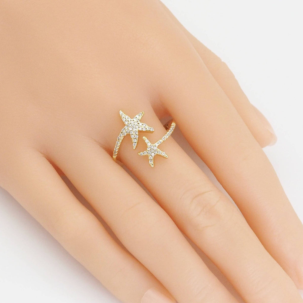 CZ Gold Starfish Adjustable Ring, Sku#LX418