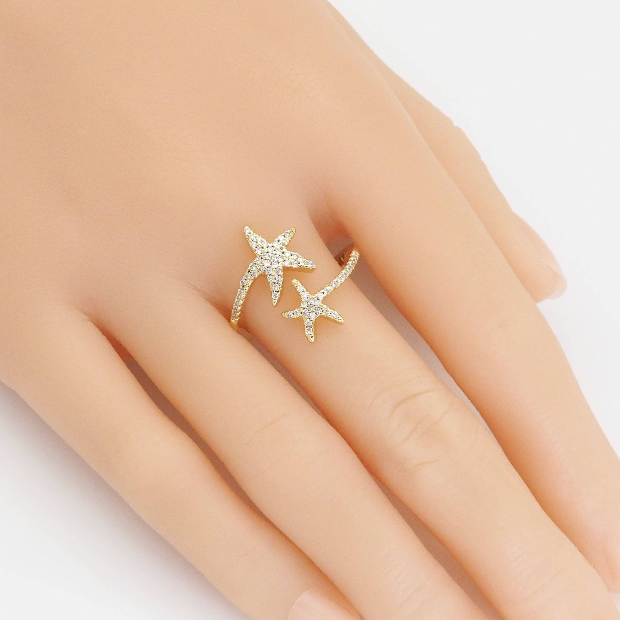 CZ Gold Starfish Adjustable Ring, Sku#LX418