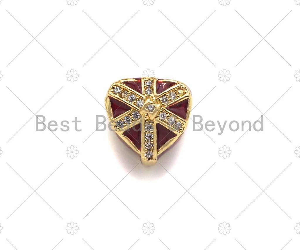 Enamel Colorful Heart Shape Gift Box Spacer Beads,  Christma
