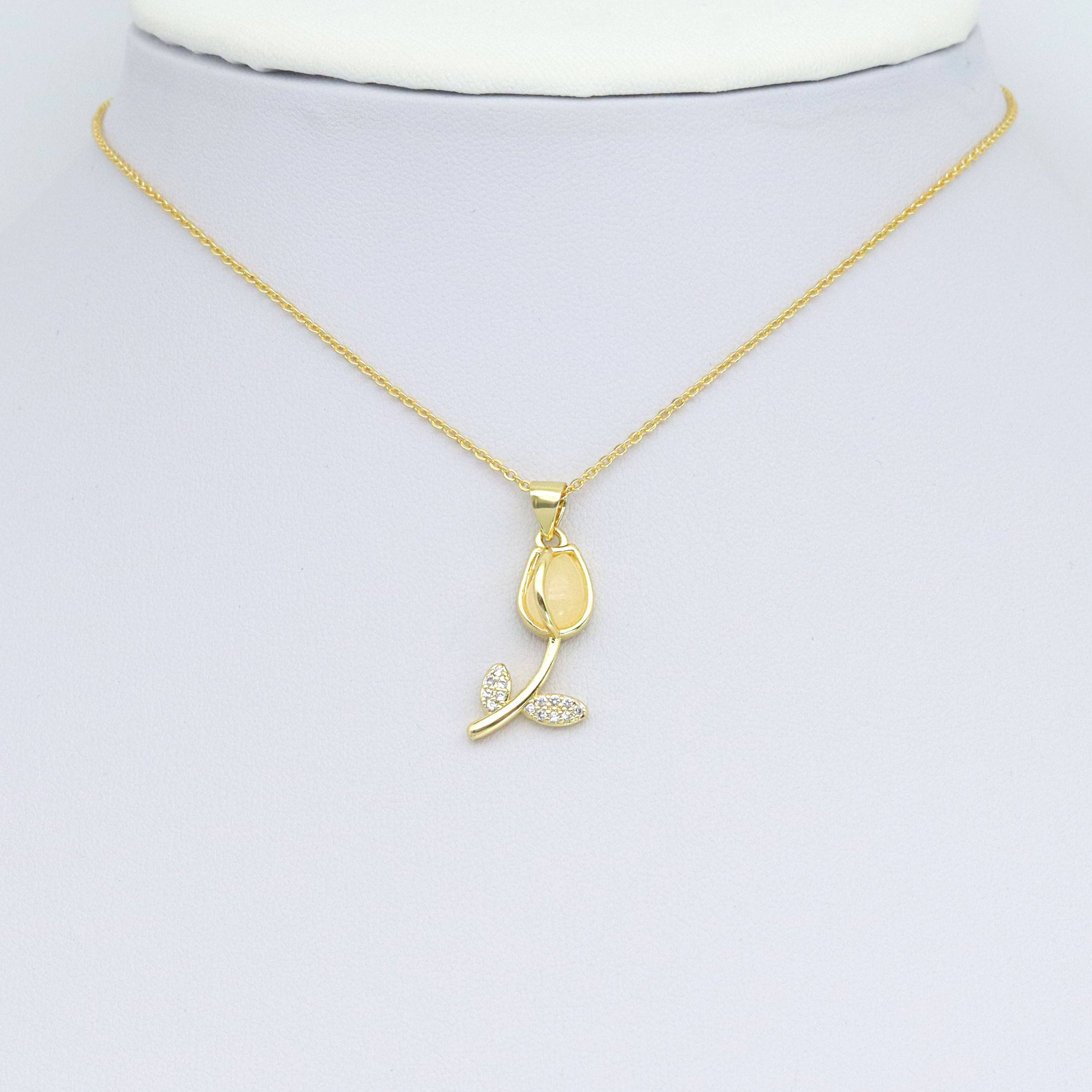 Gold Clear CZ Tulip Charm Pendant, Sku#LK976