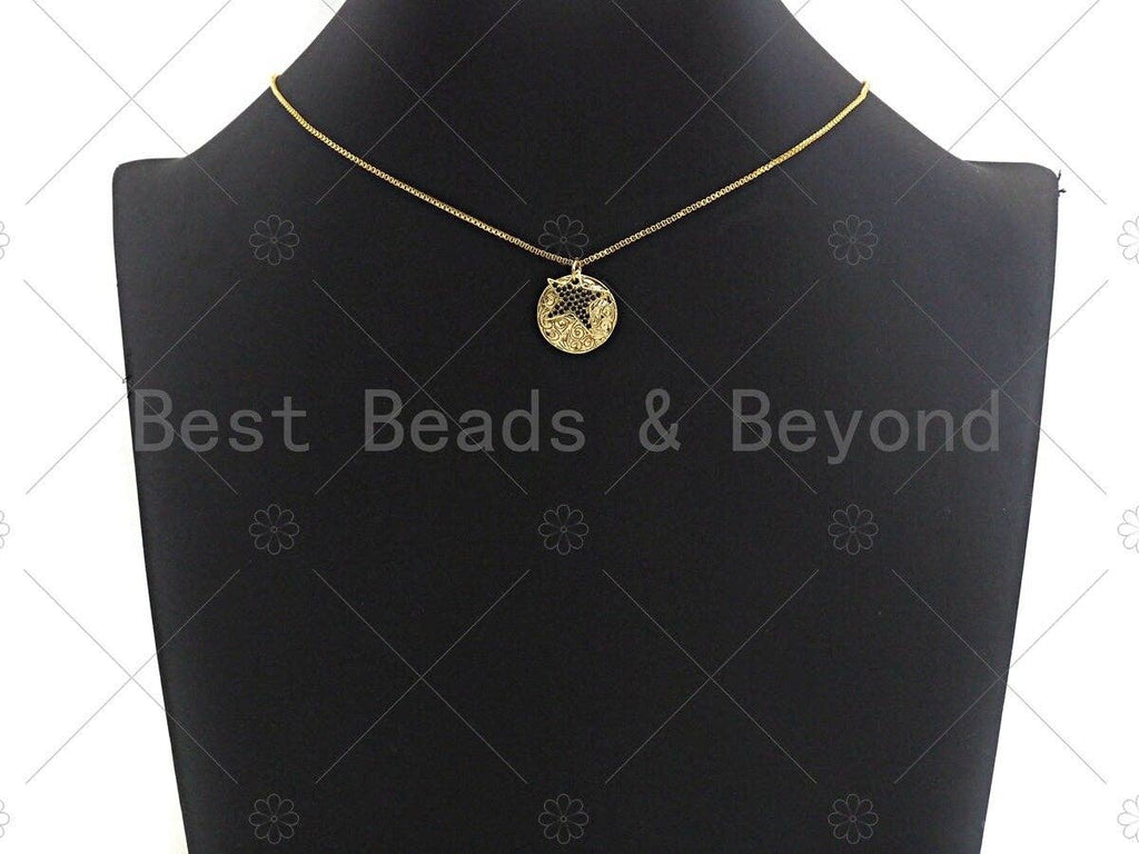 18K Gold Medallion Round Coin with Black Pave Star Charm, Brass Medallion, Gold Coin Charm, 17mm, Sku#LK23