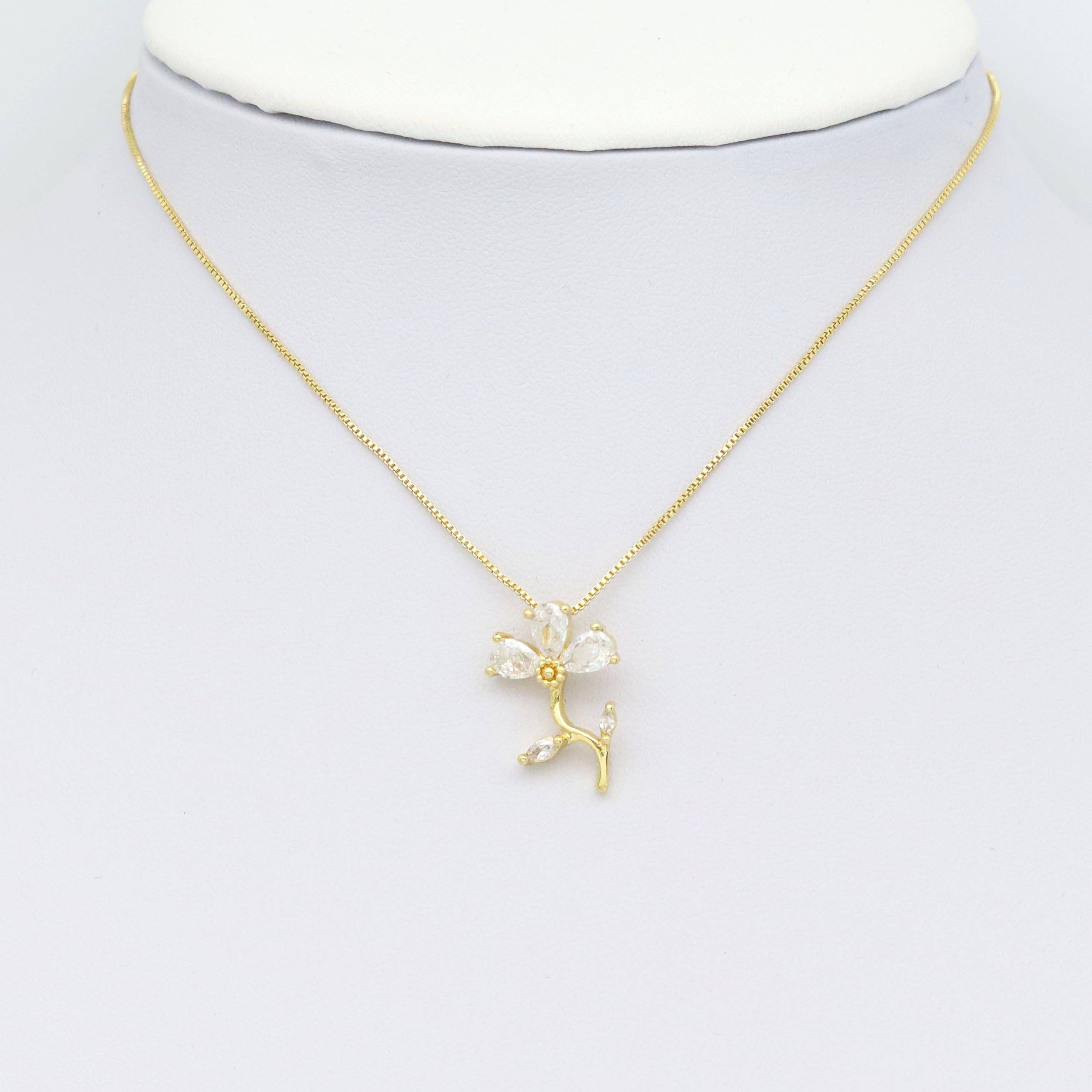 Teardrop CZ Gold Flower Charm, Sku#LK916