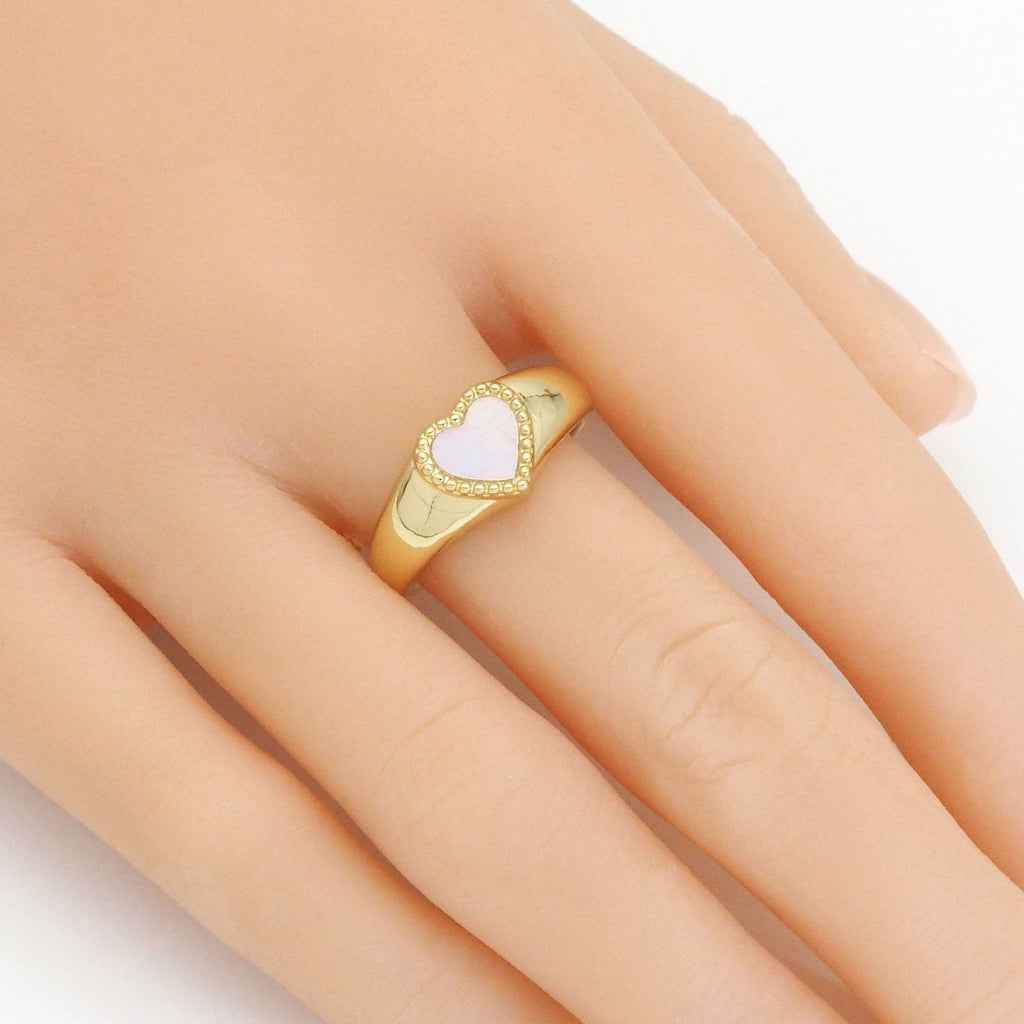 Gold CZ Mother of Pearl Heart Adjustable Ring, Sku#LD464c