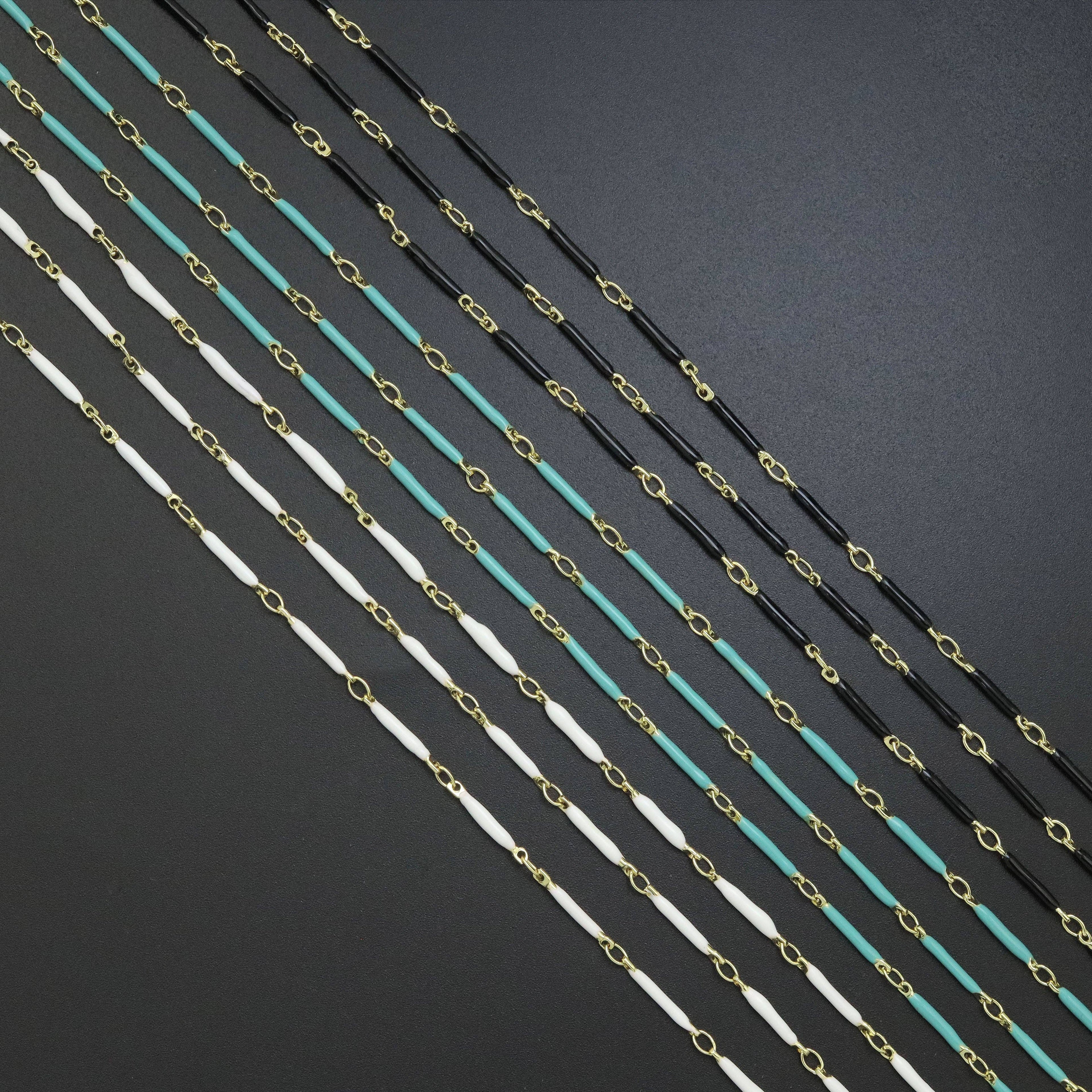 Hand Made Enamel Thin Long Link Necklace/ Chain, LX511