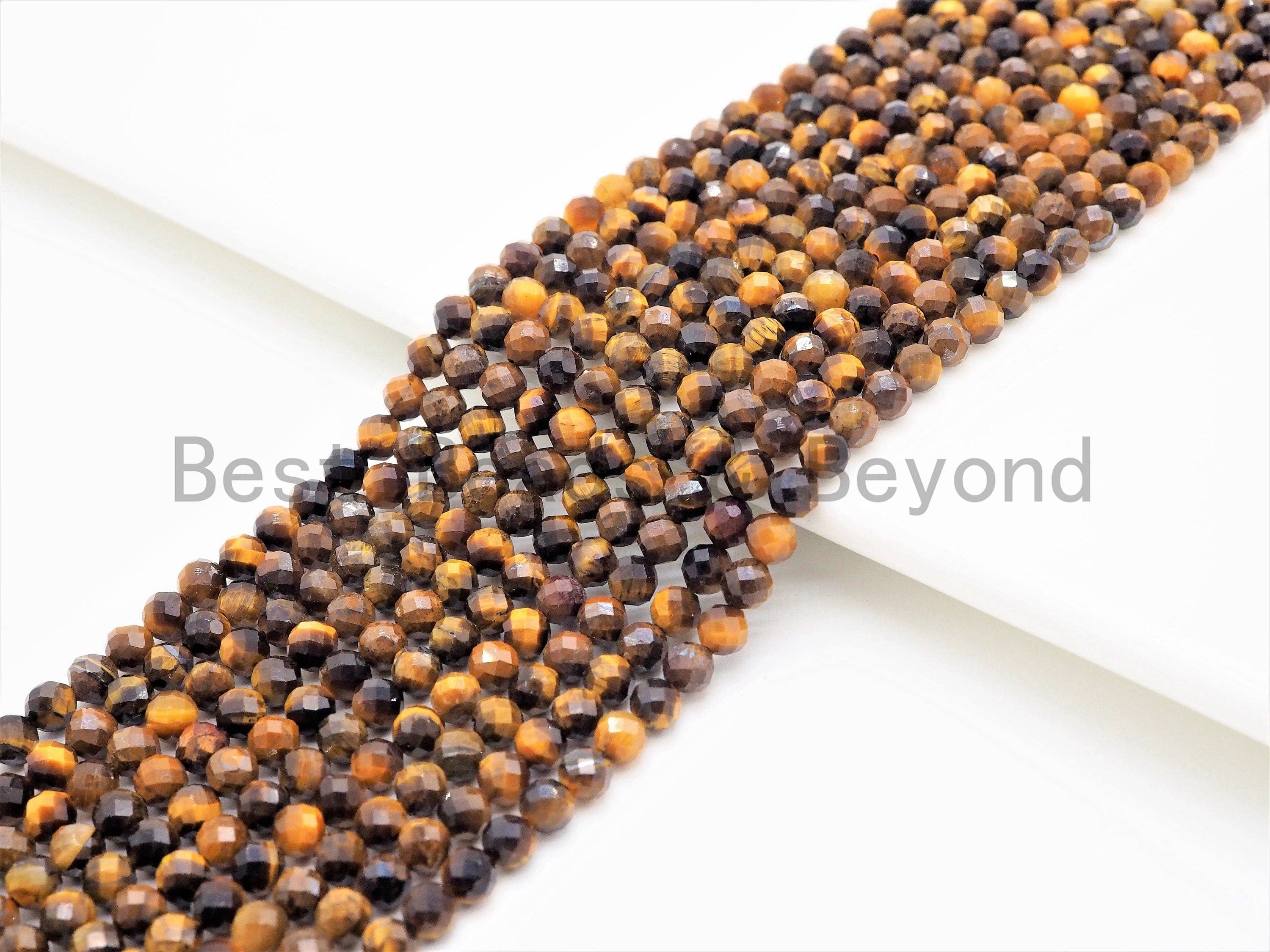 High Quality Natural Yellow Brown Tiger Eye Round Faceted Beads, 2mm/3mm/4mm Tiger Eye Beads,15.5inch strand,SKU#U361