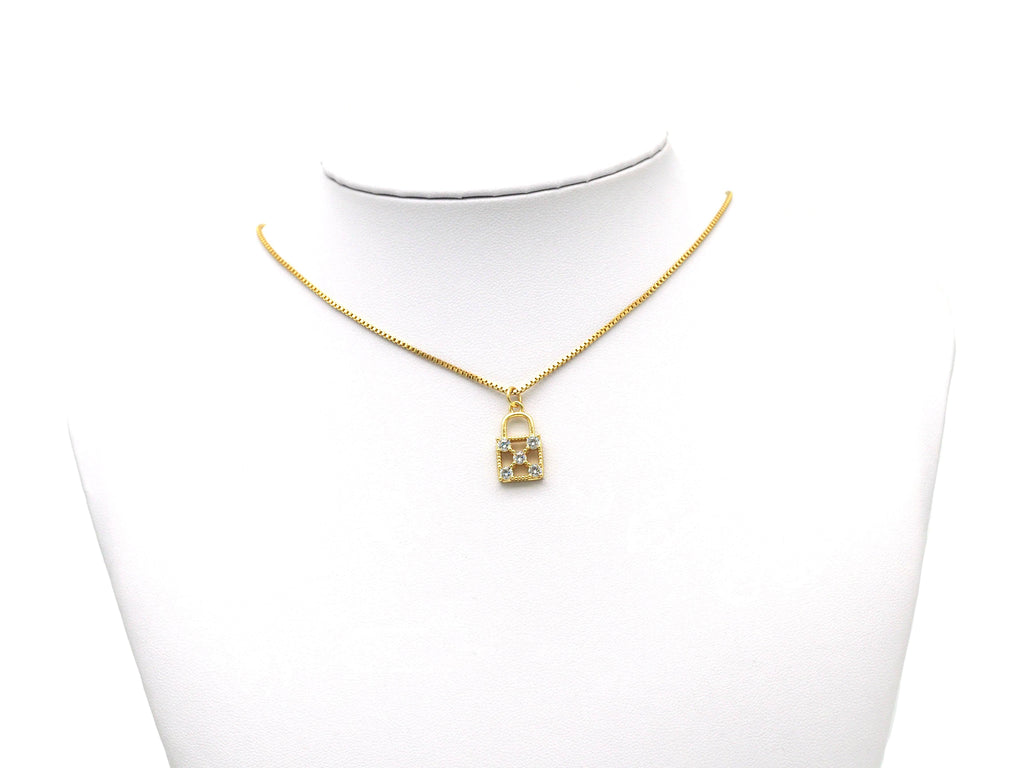 CZ Hollw Out Lock Charm, Sku#JL71