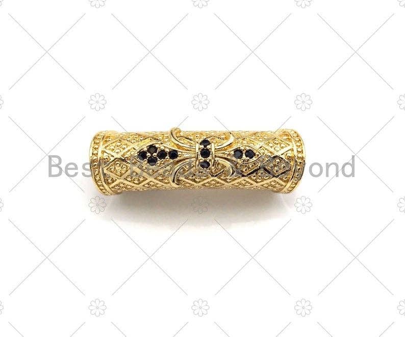 CZ Micro Pave Flower Curved Tube Beads, Men's Jewelry Findings, sku#G402B/ML23