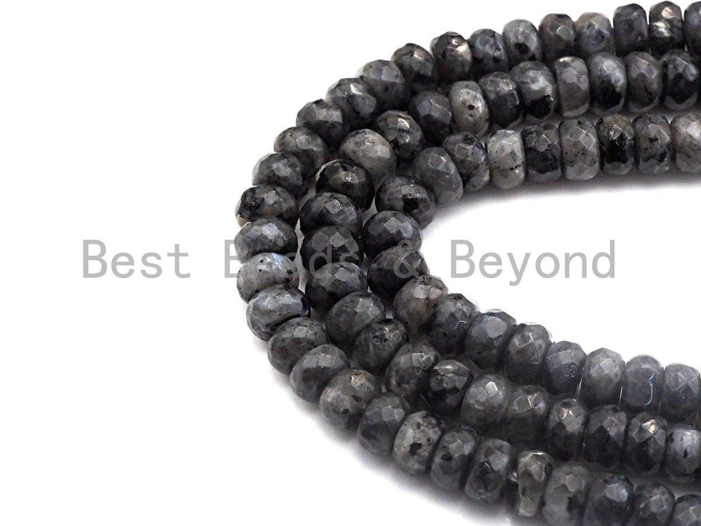 2mm Large Hole Natural Larvikite Beads, Rondelle Faceted 6x10mm/5x8mm, 8" Long Strands, sku#U697
