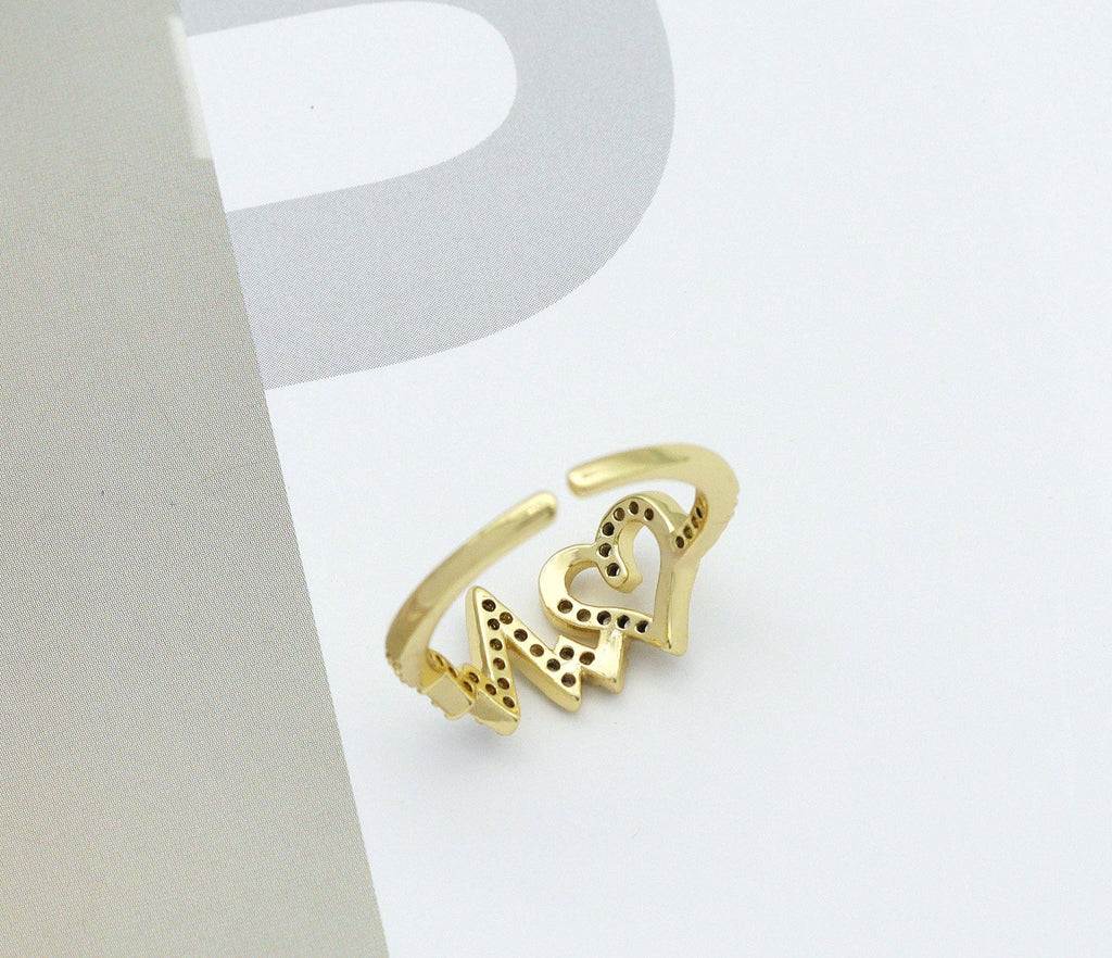 CZ Heart with Wavy Line Open Ring, Sku#LD228