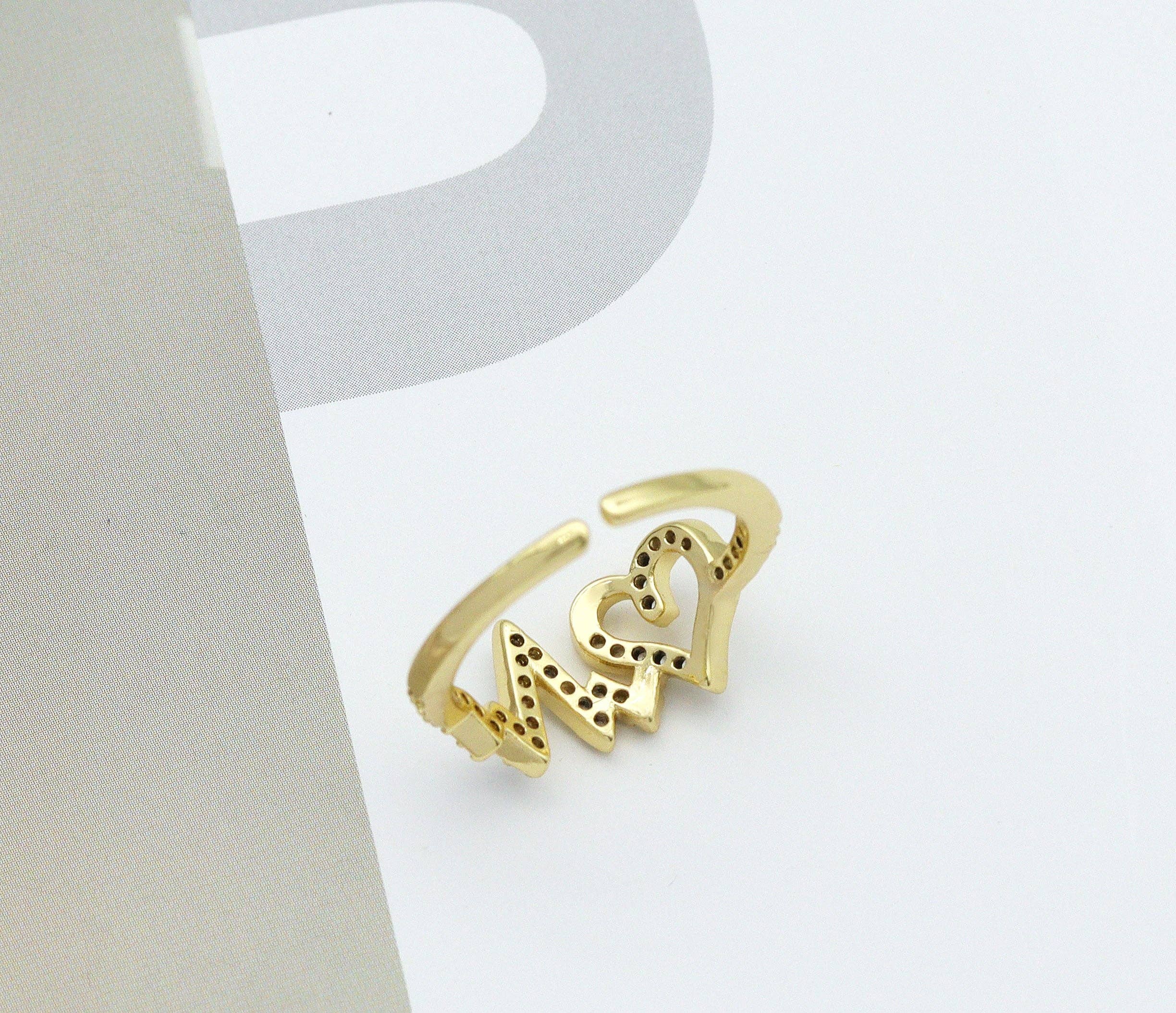 CZ Heart with Wavy Line Open Ring, Sku#LD228