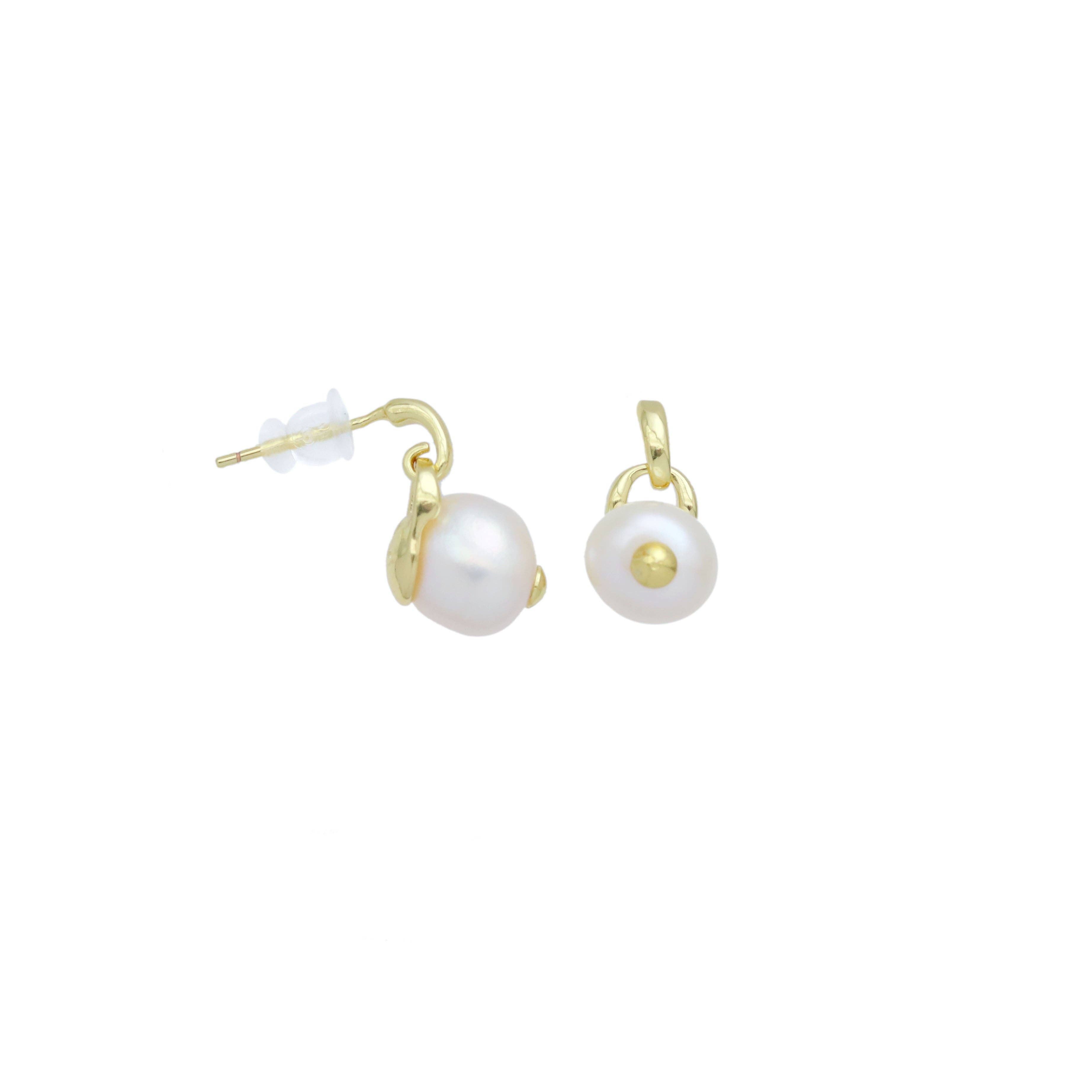Fresh Water Pearl Gold Eye Stud Earrings, Sku#Y968