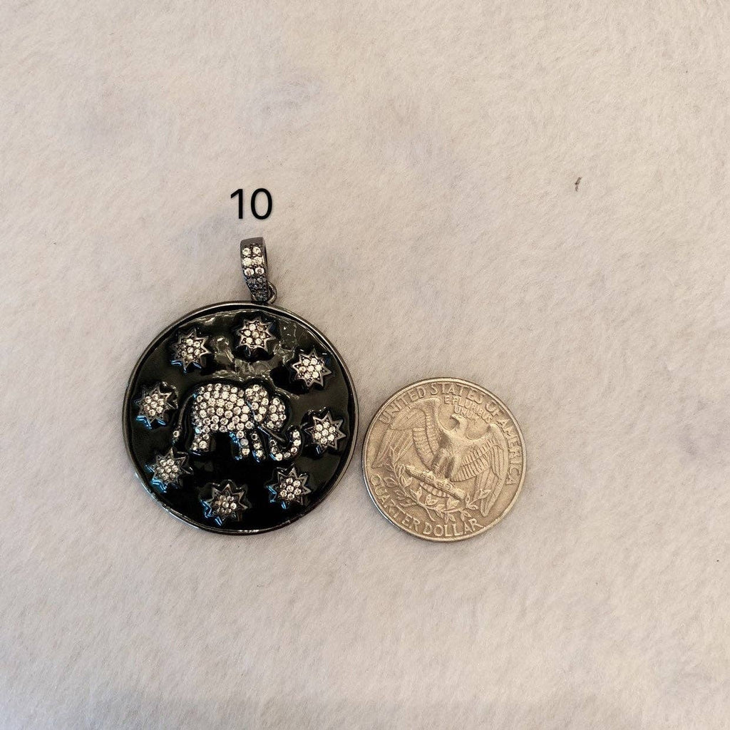NEW Enamel Colorful Round With Elephant and Stars Pendant,CZ Micro Pave Oil Drop pendant,Enamel pendant,Enamel Jewelry,34x37mm,sku#F570