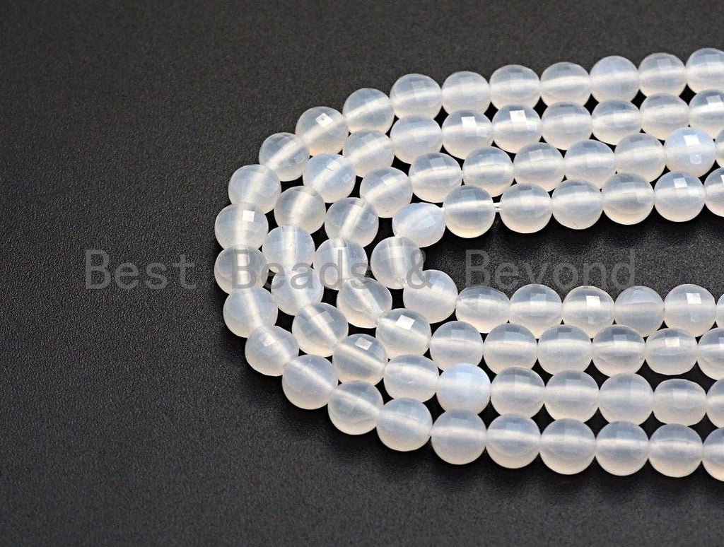 High Quality Natural Turtle Shell Cut White Agate Coin Shape beads, 6mm/8mm/10mm Checkboard Cut White Agate Beads, 16" Full strand, Sku#U691