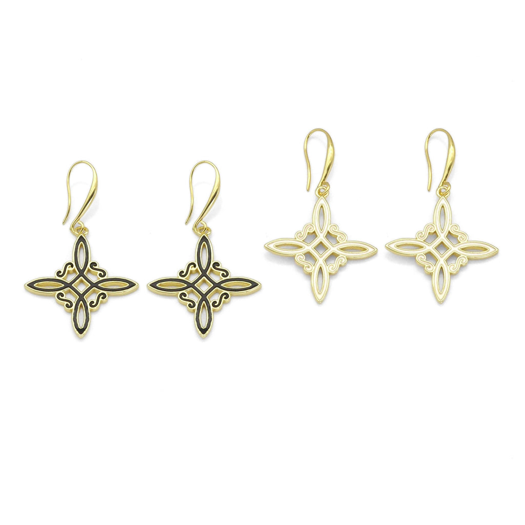 Gold Enamel Chinese Knot Hoop Earrings, Sku#EF347