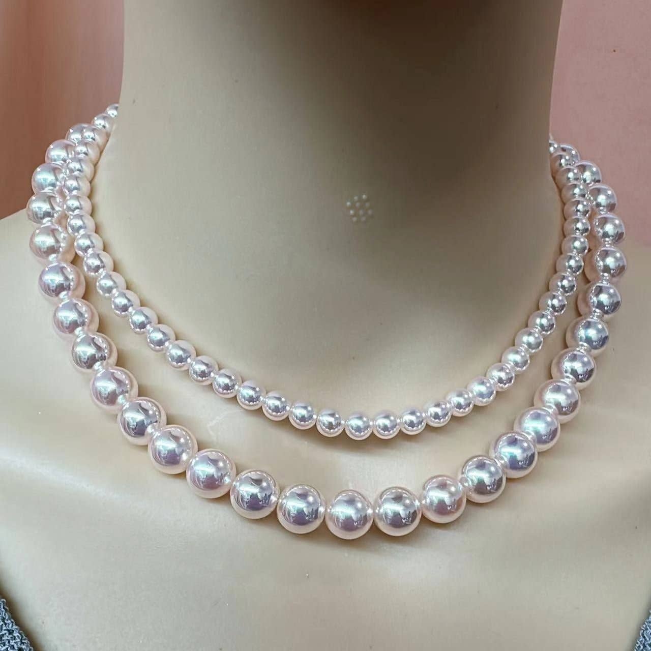 Double Line Pearl  Necklace,Sku#EF696