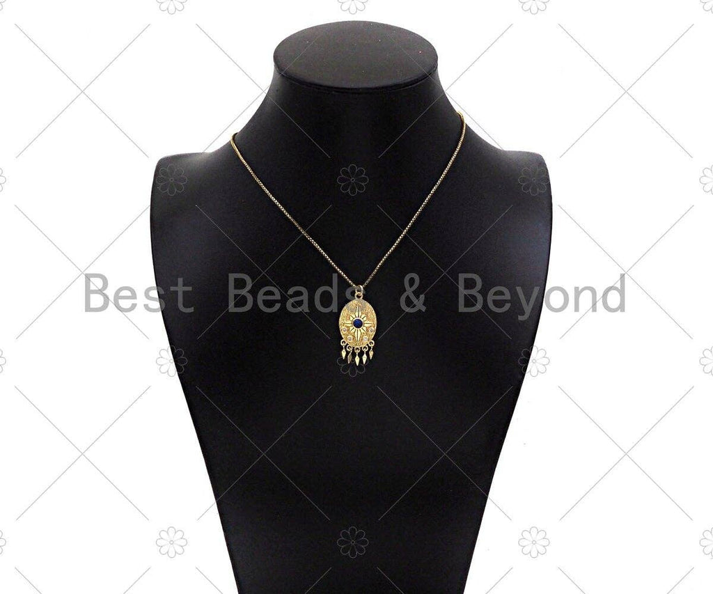 Gold Filled Cobalt CZ Micro Pave North Star On Oval Shape Pendant, 18K Gold Filled Medallion Charm, Necklace Bracelet Charm,16x26mm,Sku#L568