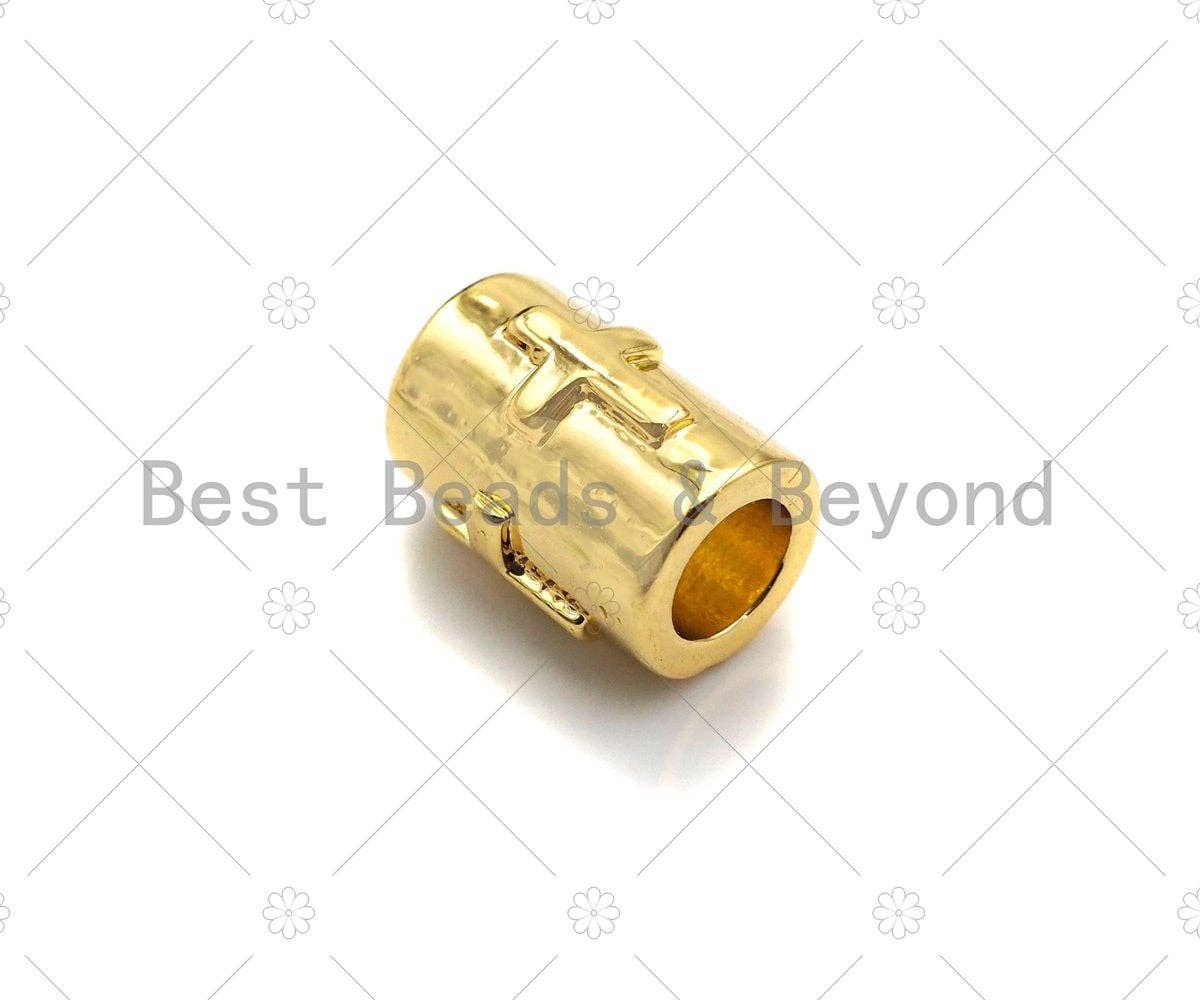 18K Gold High Polished Cross On Tube Space Bead, Large Hole Tube Spacer Beads, Men's Jewelry Findings, Bracelet Beads, 7x9mm, Sku#Y388