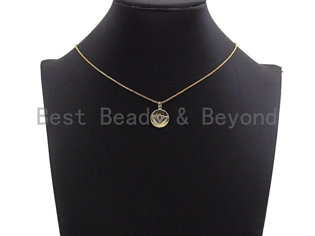 Lotus Flower on Disc Coin Pendant/Charm,Yoga Cubic Zirconia Pendant, Silver/Gold Tone,15x18mm,Sku#Z429