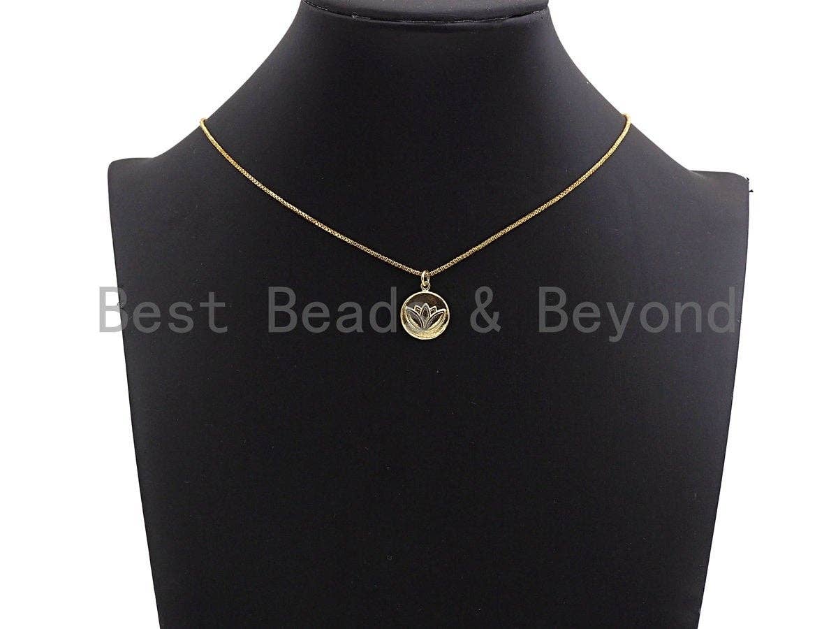 Lotus Flower on Disc Coin Pendant/Charm,Yoga Cubic Zirconia Pendant, Silver/Gold Tone,15x18mm,Sku#Z429
