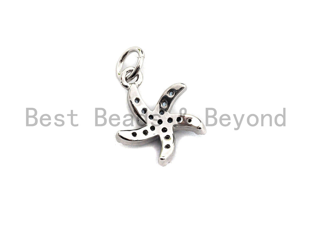 Turquoise CZ Micro Pave Starfish Shape Pendant,Cubic Zirconia Charm/Pendant, Gold/Silver Tone,11x13mm,sku#Y227