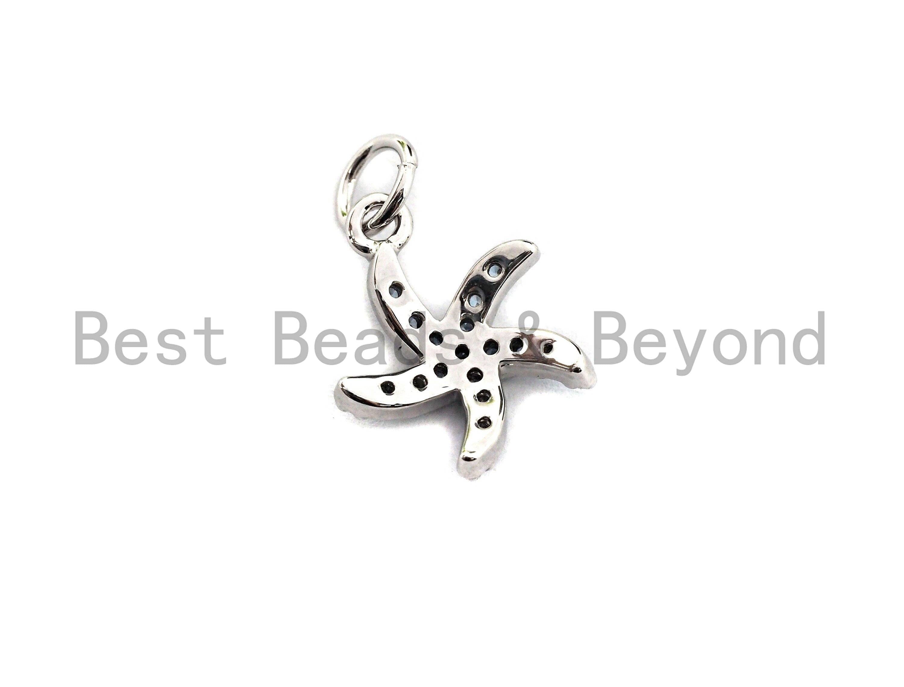 Turquoise CZ Micro Pave Starfish Shape Pendant,Cubic Zirconia Charm/Pendant, Gold/Silver Tone,11x13mm,sku#Y227