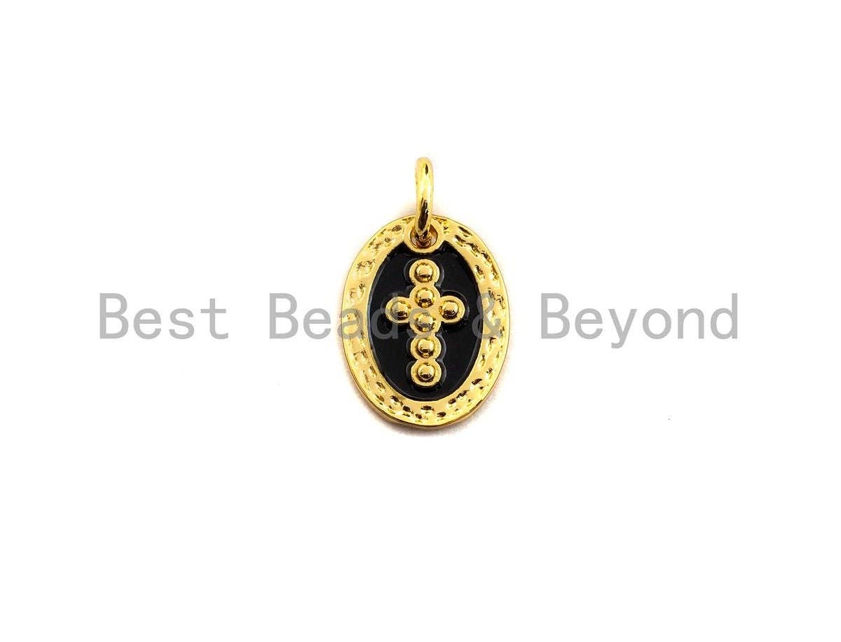 Colorful Enamel Cross On Oval Pendant,CZ Micro Pave Oil Drop pendant,Enamel pendant,Enamel Jewelry,9x12mm,sku#Z520