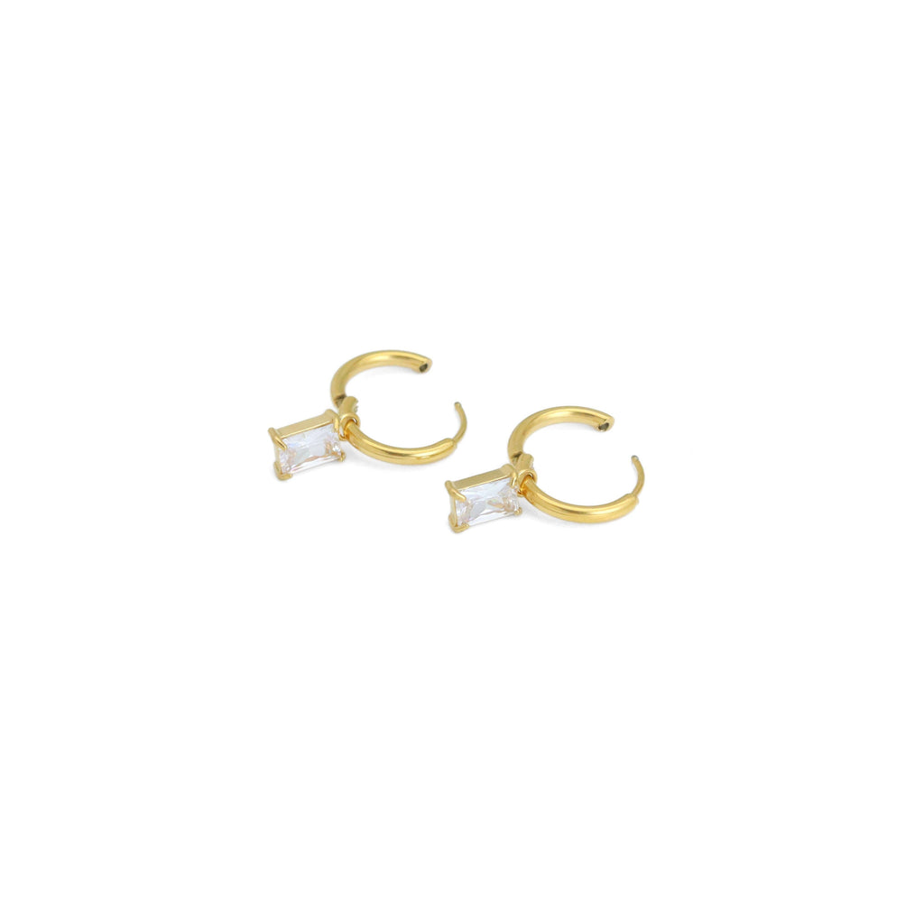 Clear Rectangle CZ Gold Silver Small Earrings, Sku#Y965