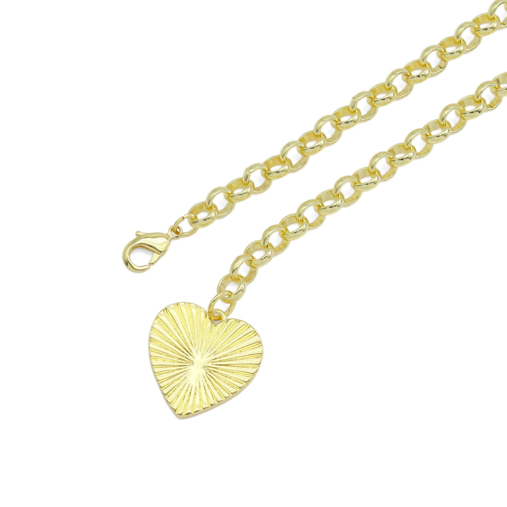Gold Rolo Chain Heart Pendant Necklace, Sku#EF530