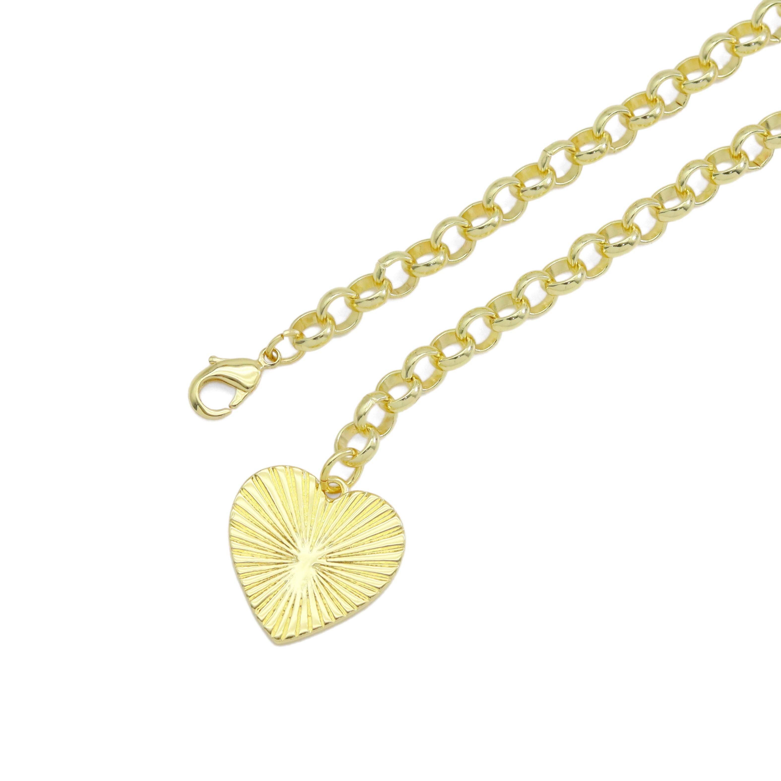 Gold Rolo Chain Heart Pendant Necklace, Sku#EF530