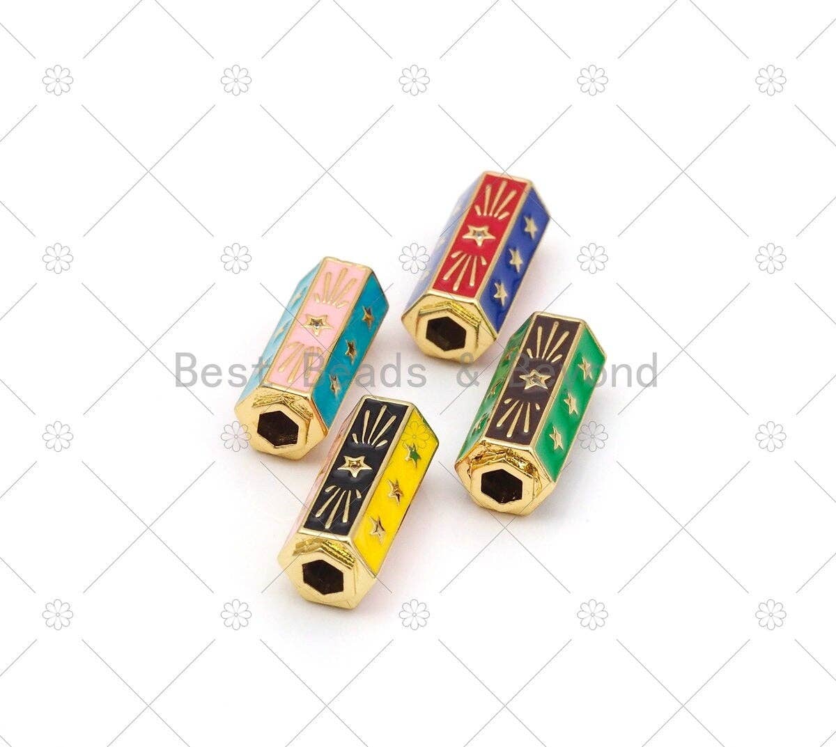Gold Star Colorful Enamel Hexagon Tube spacer, Y526
