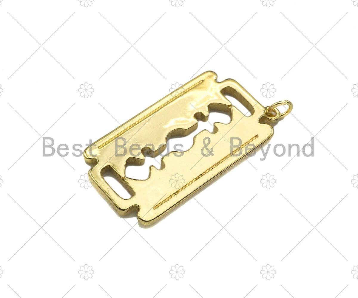 Razor Blade Shape Pendant,Dianty Gold/Silver Medallion Charm, Necklace Bracelet Charm Pendant, 19x37mm, Sku#L545