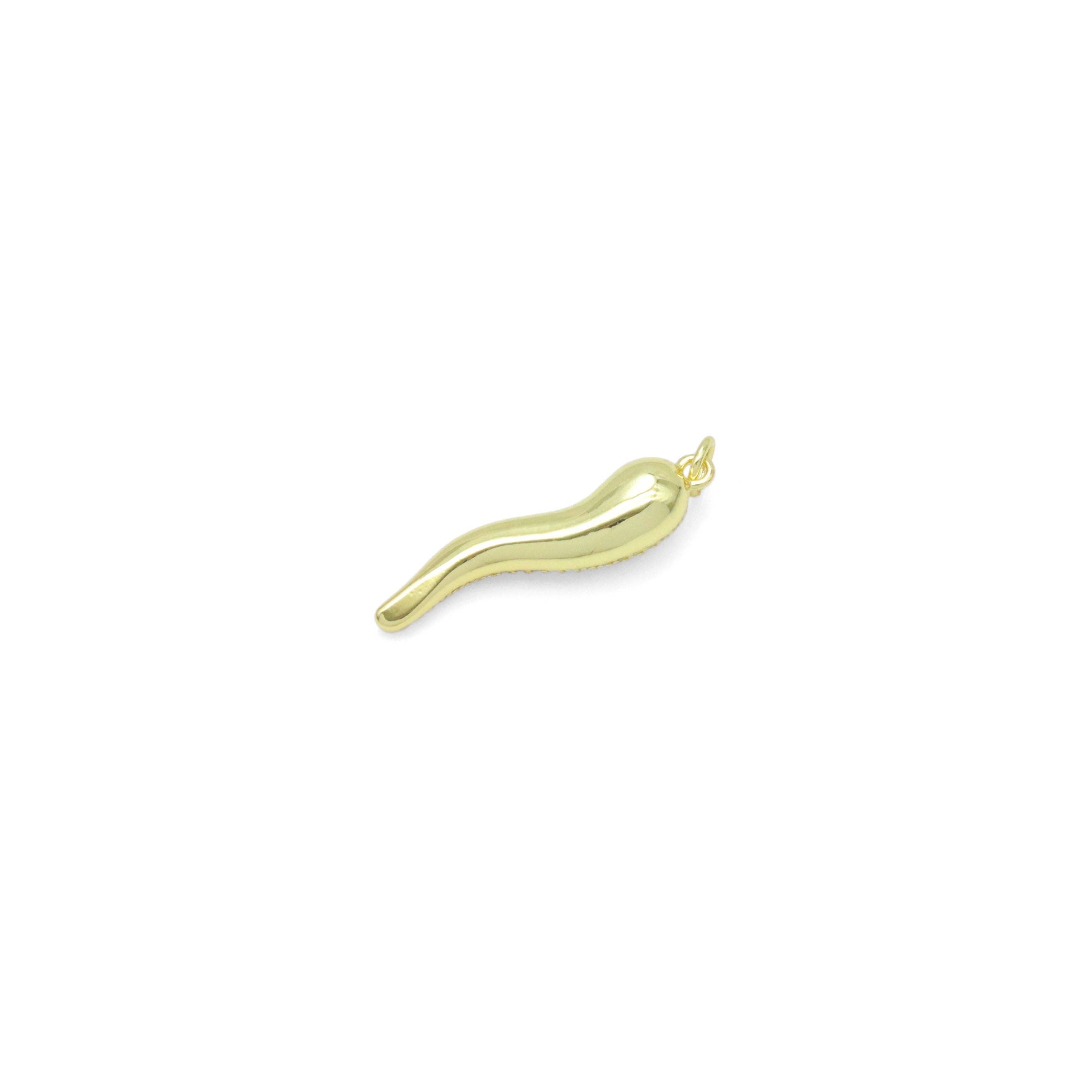 Clear CZ Gold Chili Shape Charm Pendant, Sku#LK1043