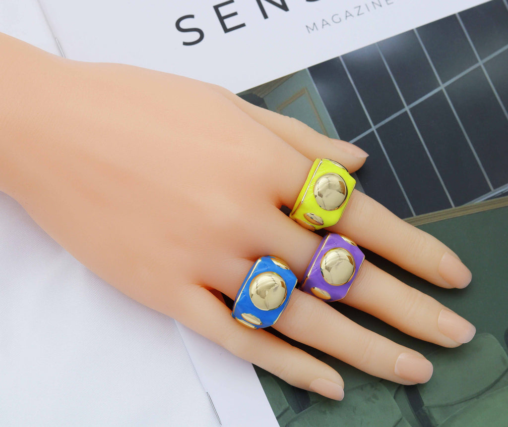 CZ Enamel Funky Chunky Ring, Sku#O106