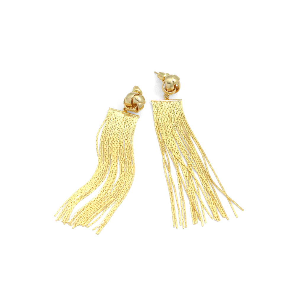 Clear CZ Gold Silver Tassels Statement Earrings, Sku#O130