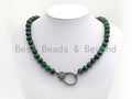 Green Tiger Eye Attachment Necklace with Large CZ Pave Gunmetal clasp, 18 long, sku#D37