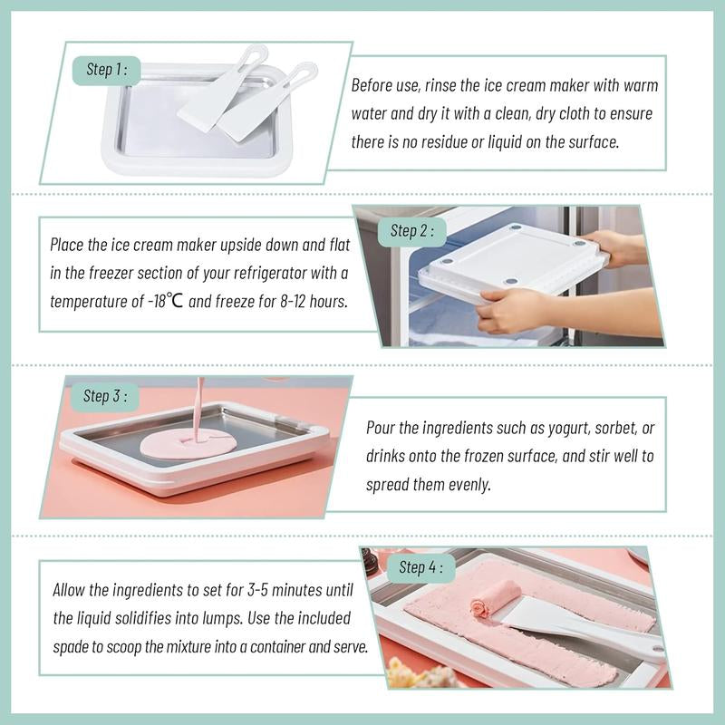 Instant Ice Cream Maker Rolled Ice Cream Maker Frozen Yoghurt Plate Instant Gelato Pan Roll for Homemade DIY Fun Parent Child Activities Families White