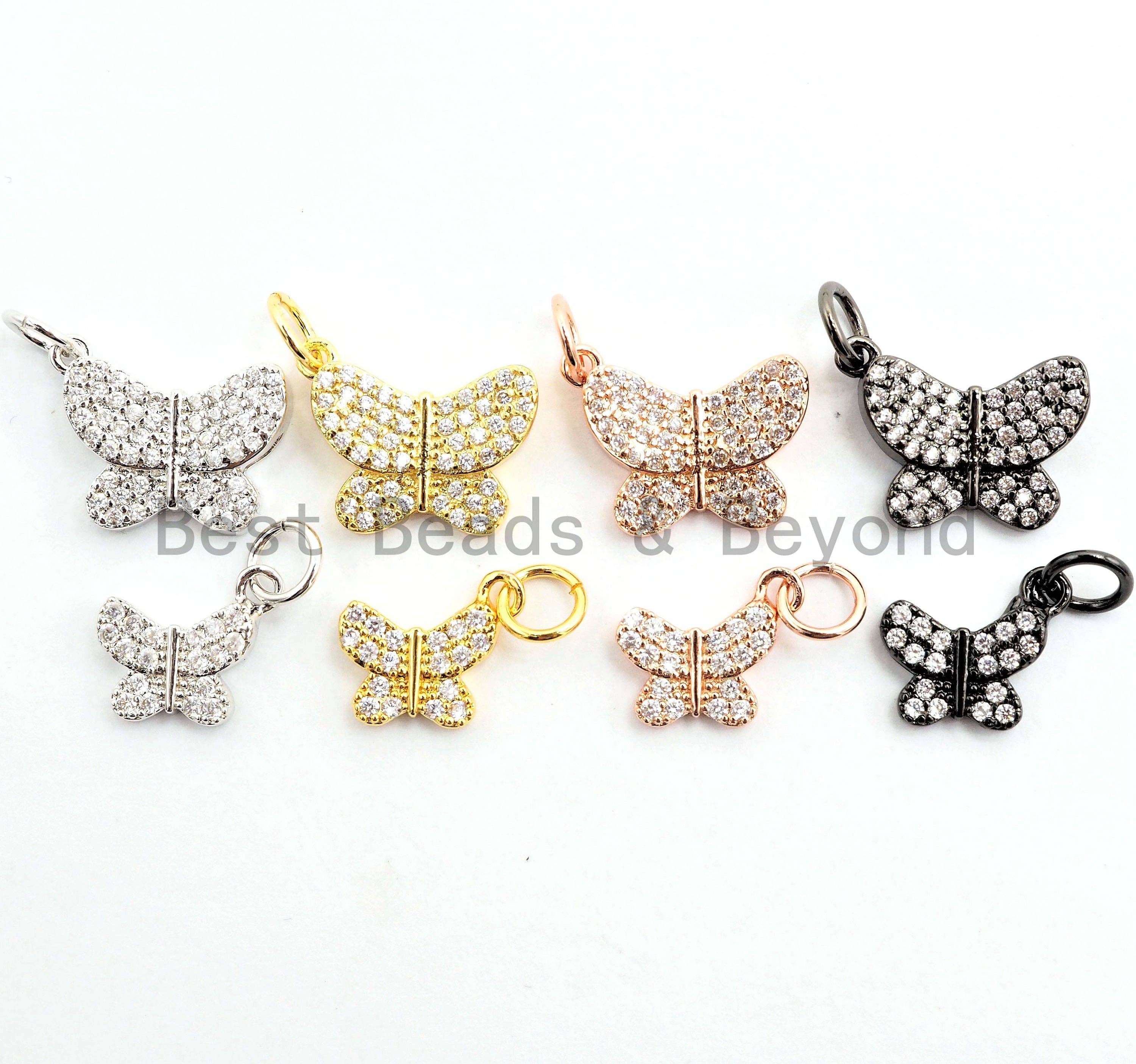 CZ Micro Pave Butterfly Pendant/Charm,Cubic Zirconia Paved Charm, Necklace Bracelet Charm Pendant,7x9/10x13mm, sku#Y153
