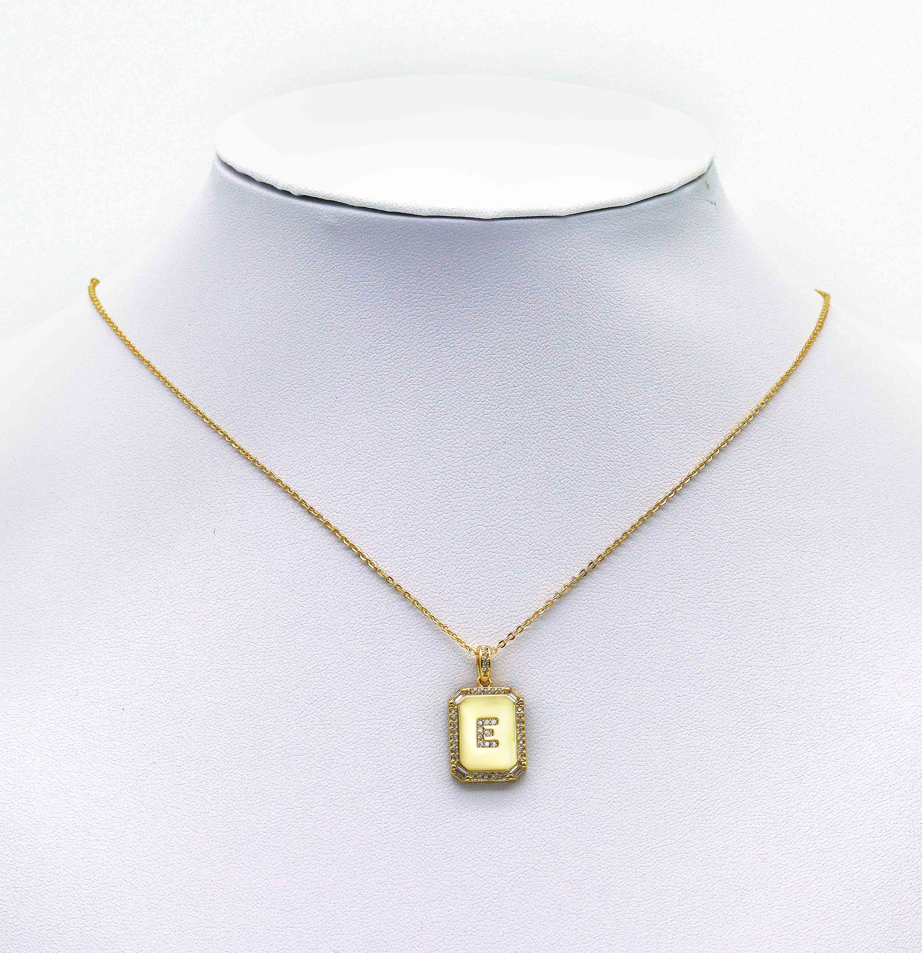 Gold Filled Tile Initial Letter Necklace, Peronalized Necklace, Sku#CL25